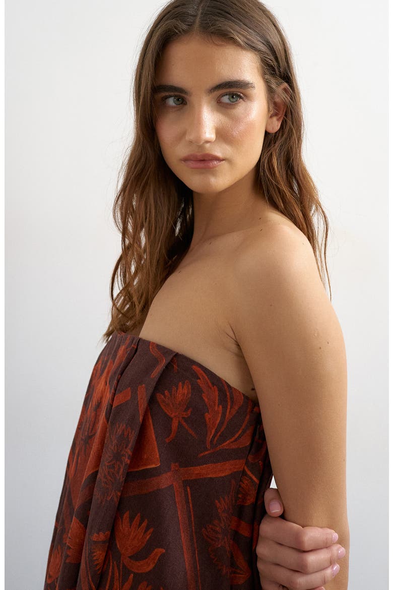 Linen Blend Trapeze Minidress, Alternate, color, BROWN