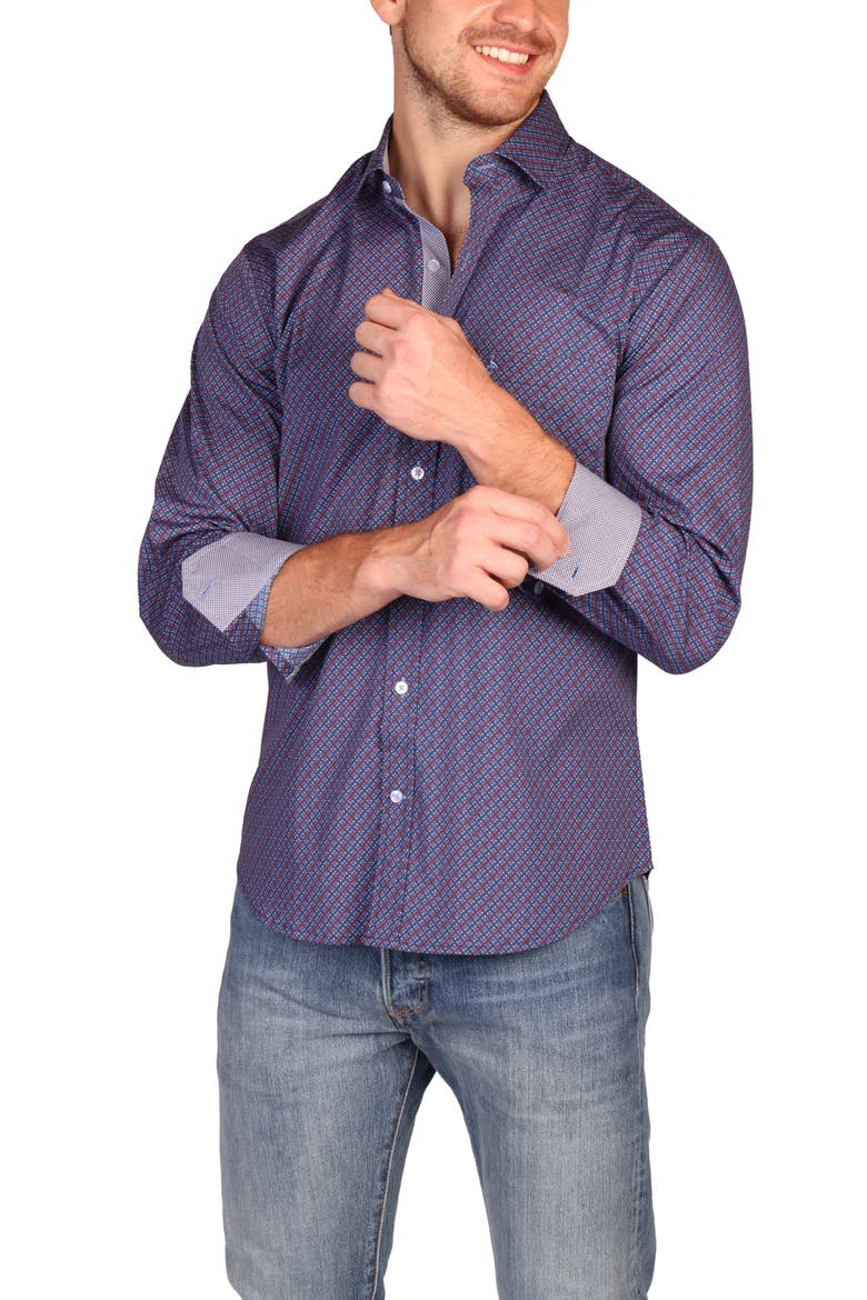 Classic Fit Stretch Cotton Button-Down Shirt, Alternate, color, BLUE MULTI