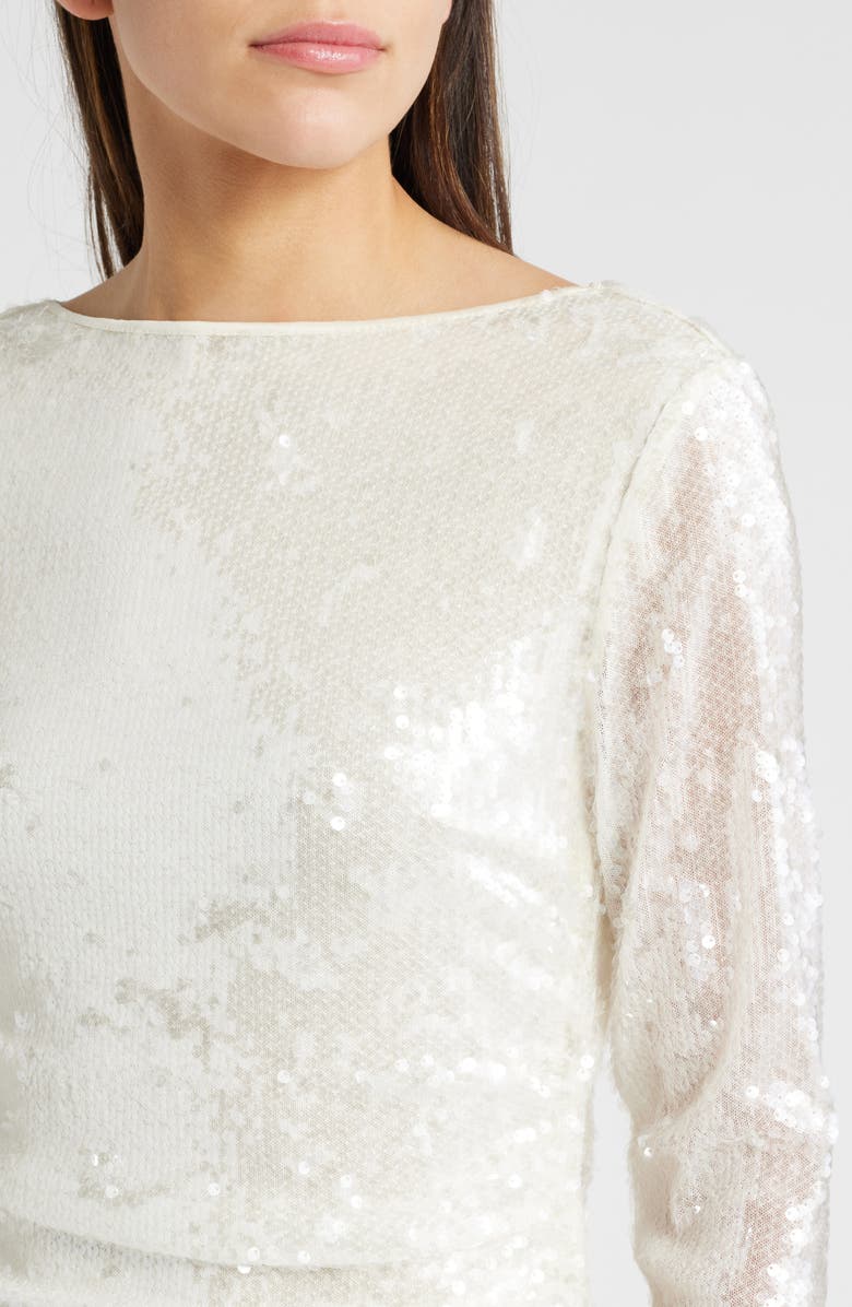 WAYF Kieran Sequin Cowl Back Long Sleeve Cocktail Dress, Alternate, color, Ivory