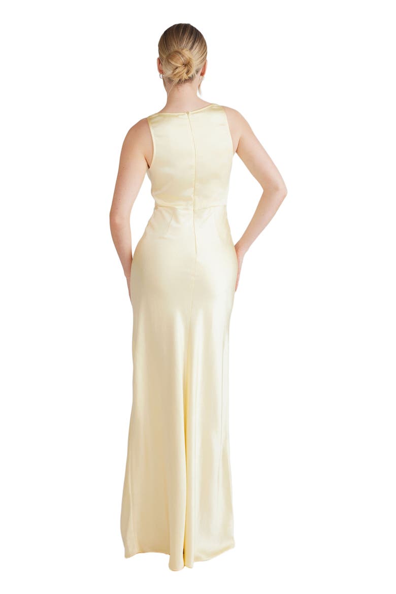 Cowl Front Satin Bridesmaid Dress, Alternate, color, Lemon