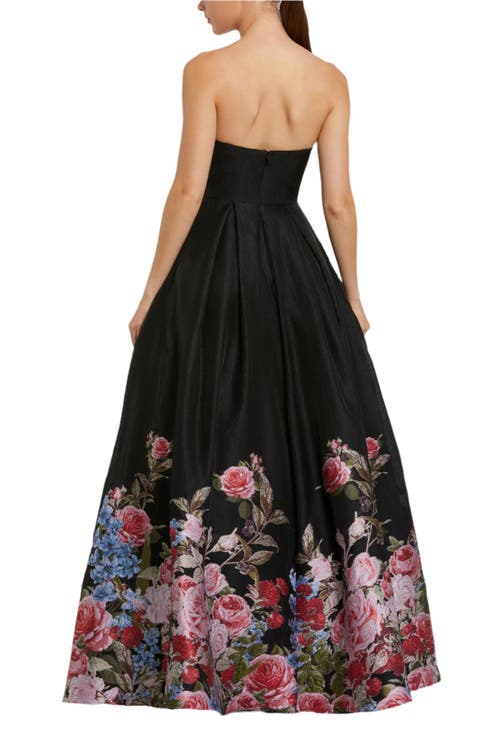 Mac Duggal Strapless Floral Brocade Ballgown