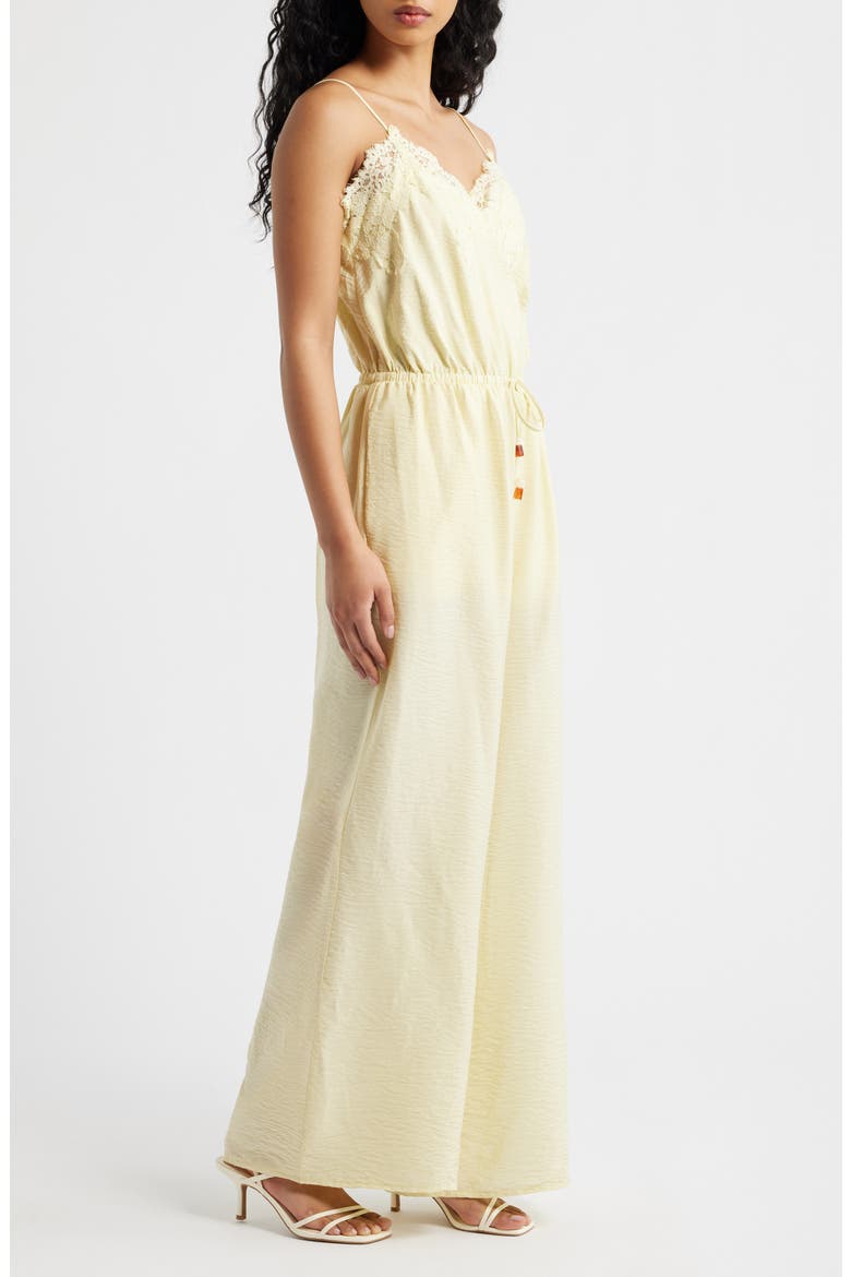 Wide Leg Lace & Satin Jumpsuit, Alternate, color, PASTEL YELLOW