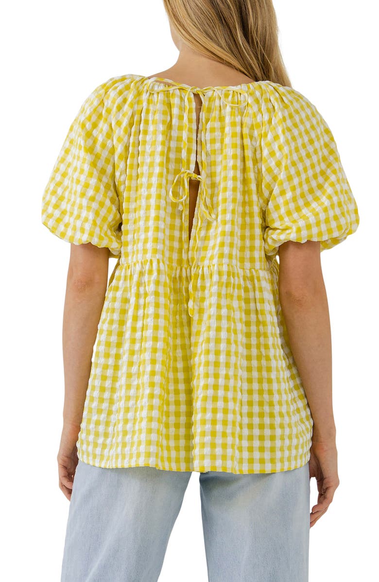 English Factory Textured Gingham Babydoll Top, Alternate, color, Yellow