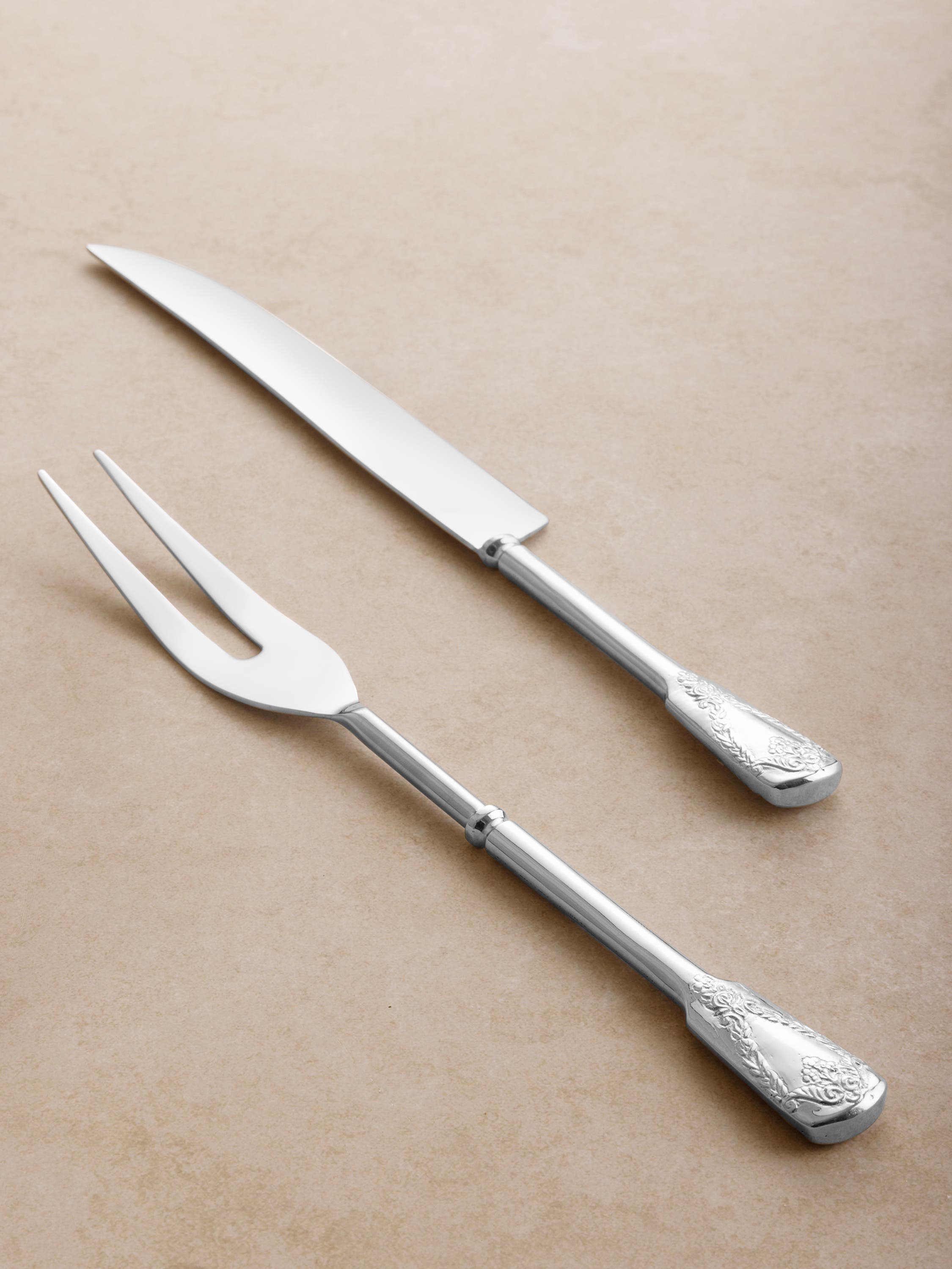 GAURI KOHLI Bolivia Carving Knife & Meat Fork Set - Silver