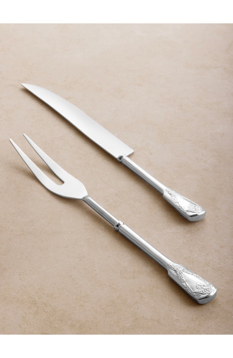 GAURI KOHLI Bolivia Carving Knife & Meat Fork Set, Main, color, Silver