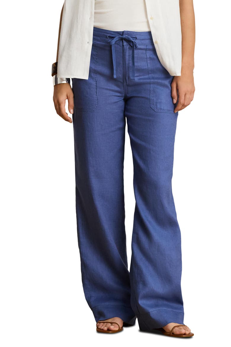 Wide Leg Linen Pants, Main, color, INKY BLUE