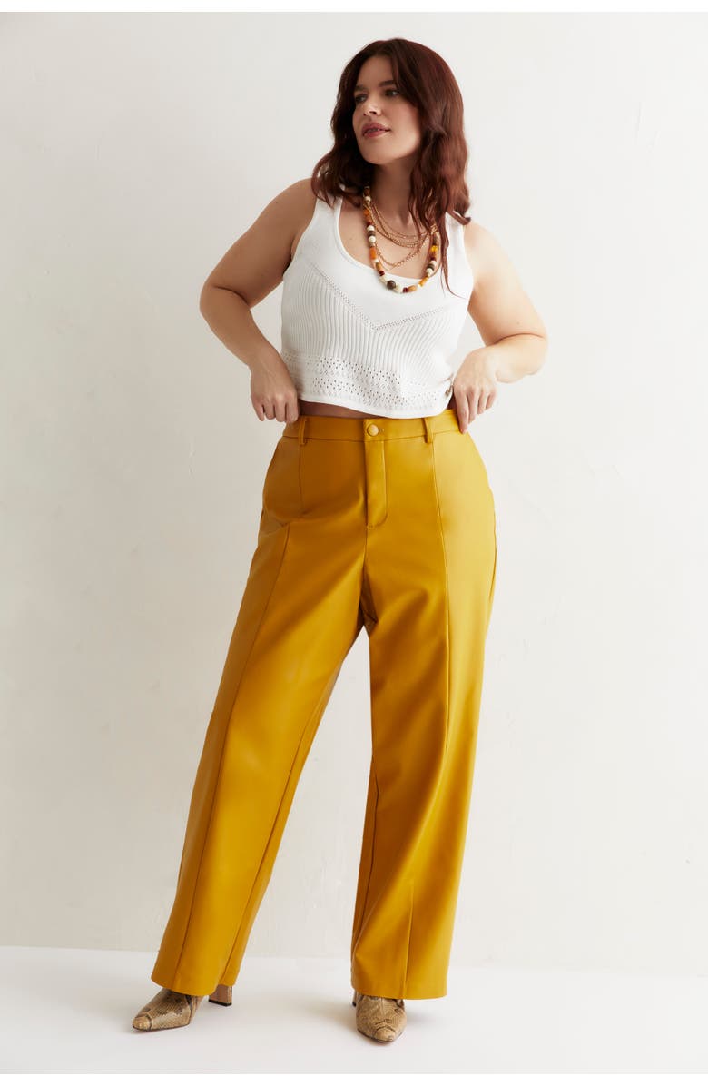 June + Vie High Waisted Faux Leather Pant, Main, color, Gold Flake