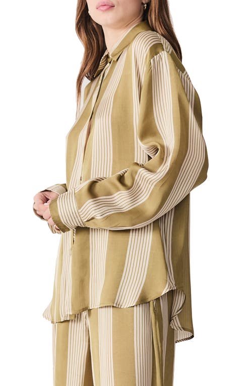 Deluc Milo Stripe Satin Shirt In Khaki With Ecru Stripes