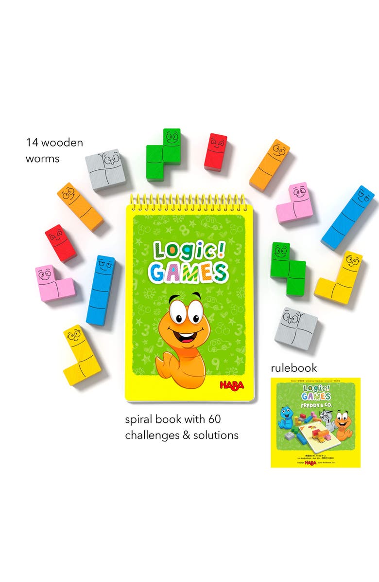 HABA Logic! Games Happy Worms - Children's Board Game for 5+ with 60 Solo Brain Teasers and Puzzle Fun to Develop Fine Motor Skills, Made in Germany, Alternate, color, Multi