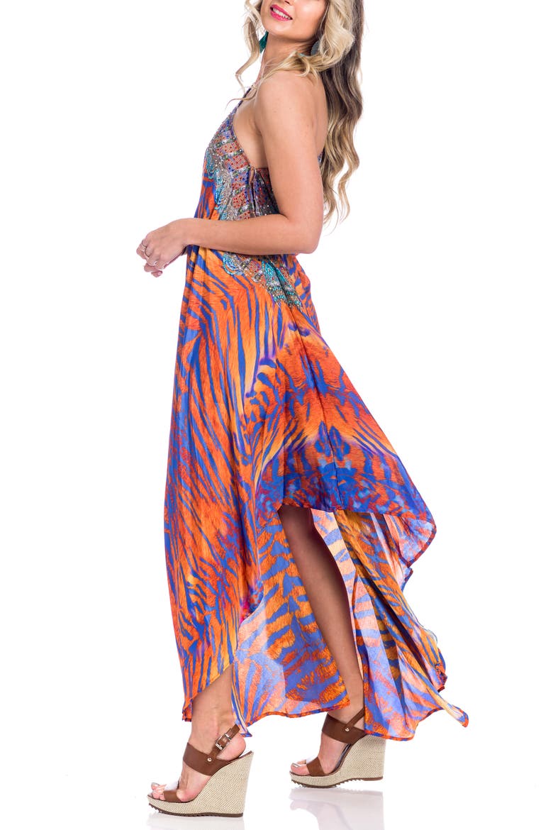 Three Way Handkerchief Hem Maxi Dress, Alternate, color, ORANGE