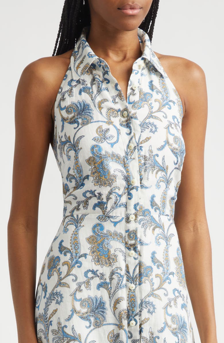 Veronica Beard Mackey Paisley Halter Neck Sleeveless Ramie Shirtdress, Alternate, color, Dove Multi