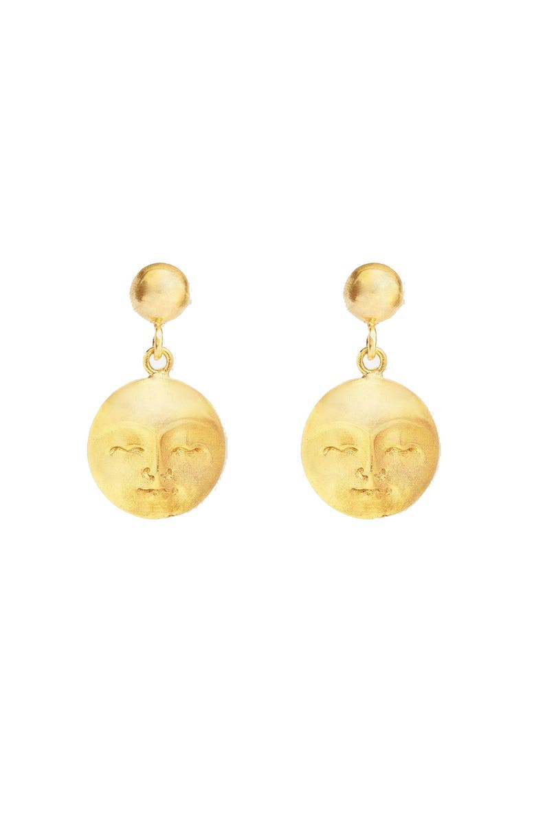 Ottoman Hands Moon Face Drop Earrings, Main, color, Brass