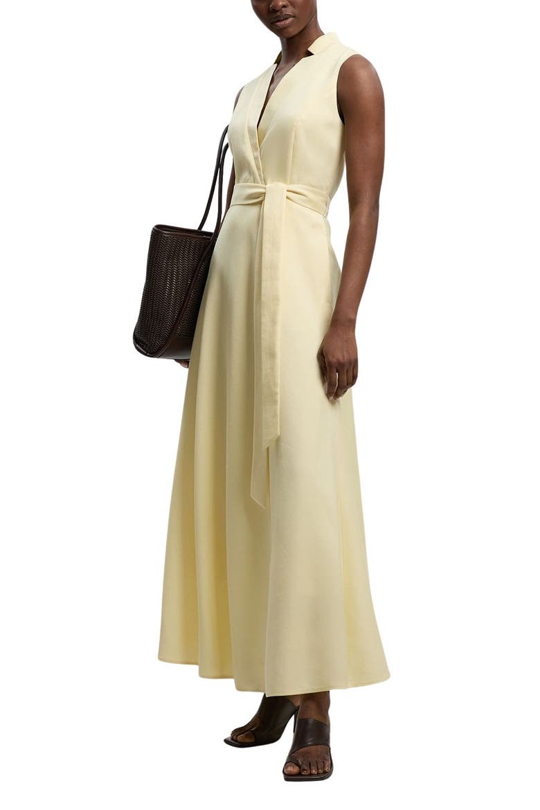 Tailored Linen Wrap Maxi Dress, Alternate, color, Lemon