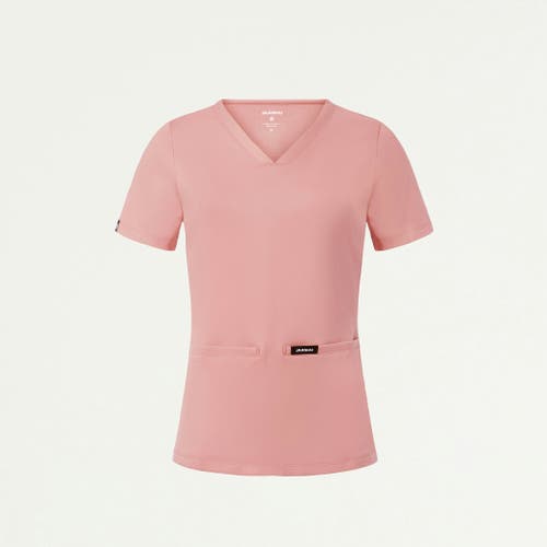 Jaanuu 2-pocket Slim Knit V-neck Scrub Top In Pink