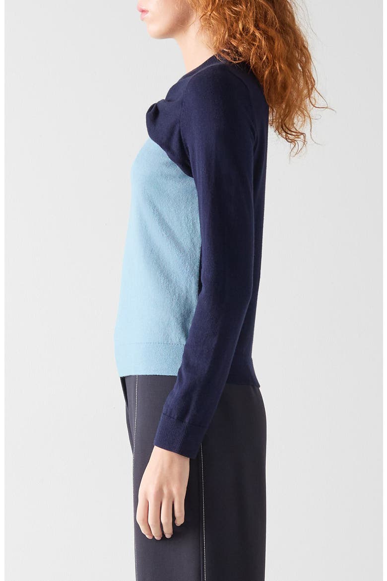 Aletta Colorblock Cotton & Merino Wool Twist Neck Sweater, Alternate, color, BLUE