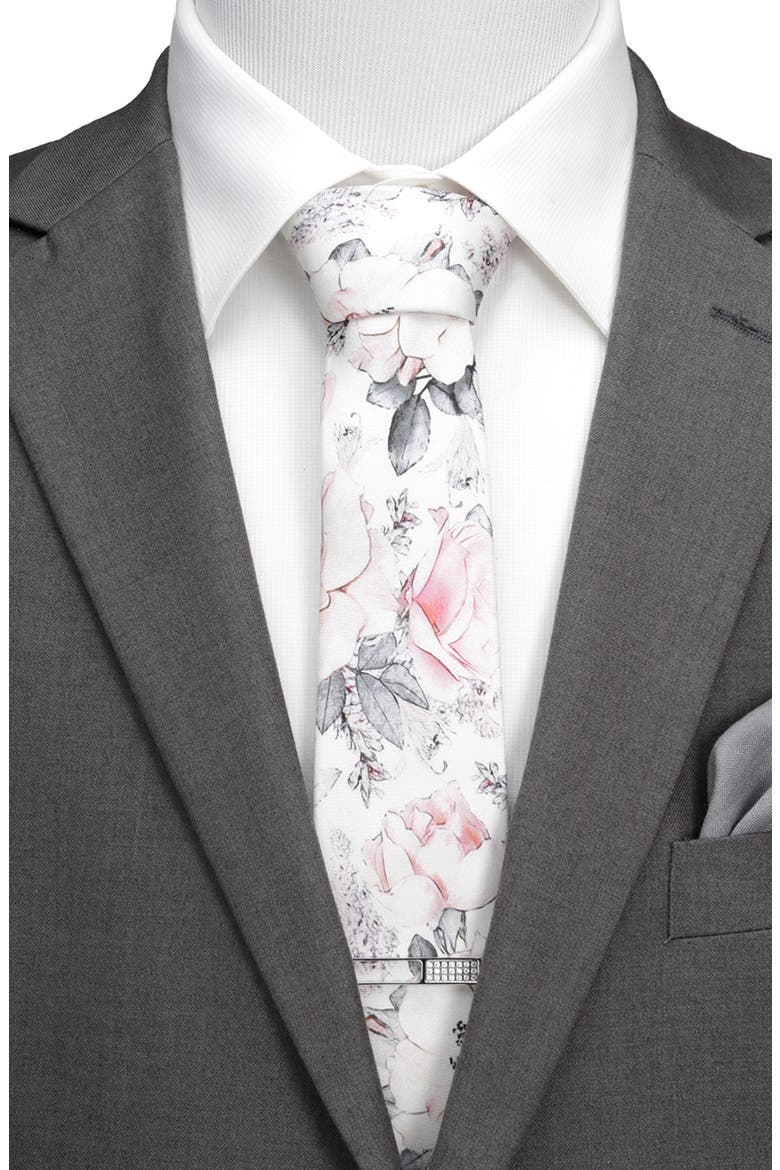 Floral Silk Tie & Pocket Square, Alternate, color, GRAY