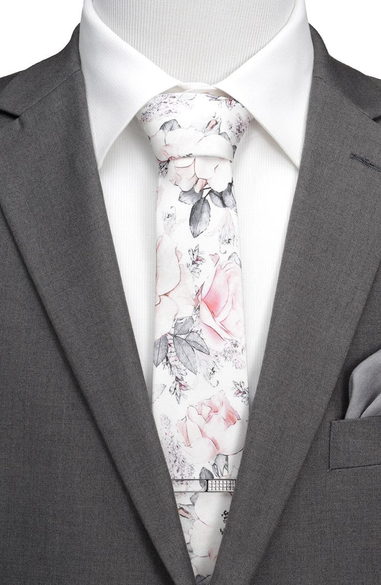 Cufflinks, Inc. Floral Silk Tie & Pocket Square, Alternate, color, Gray