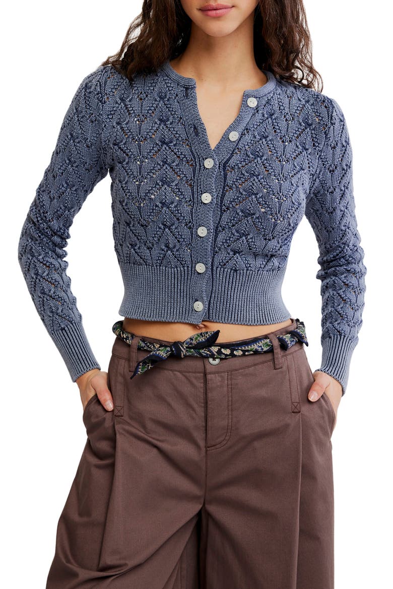 Pretty in Cotton Pointelle Cardigan, Main, color, NAVY ACADEMY