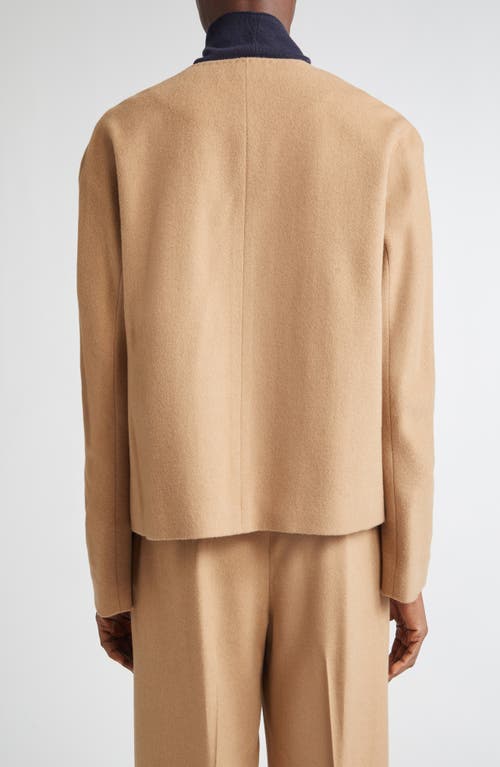 Lafayette 148 New York Patch Pocket Collarless Camel Hair Jacket In Brown
