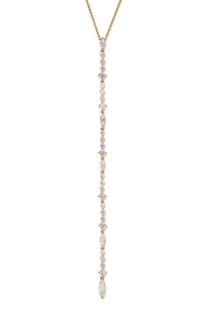 Cassi Extralong Cubic Zirconia Y-Necklace, Main, color, GOLD