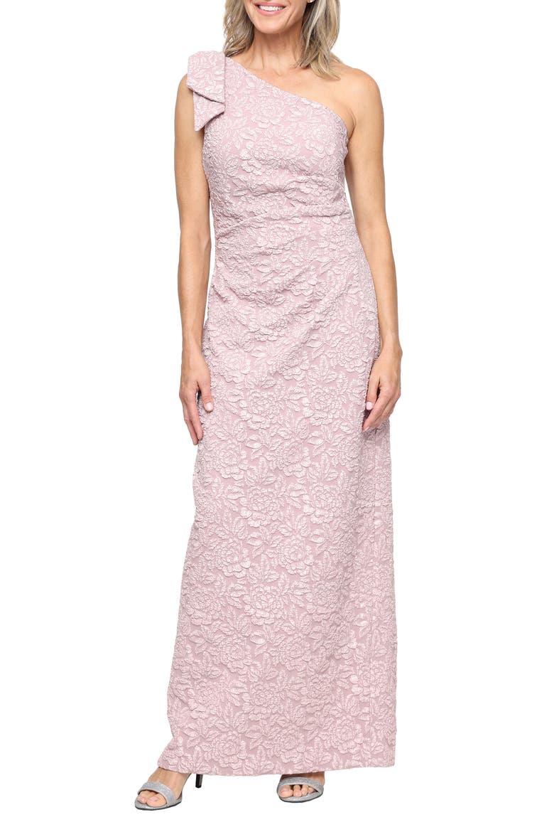 One-Shoulder Floral Crepe Column Gown, Main, color, BLUSH