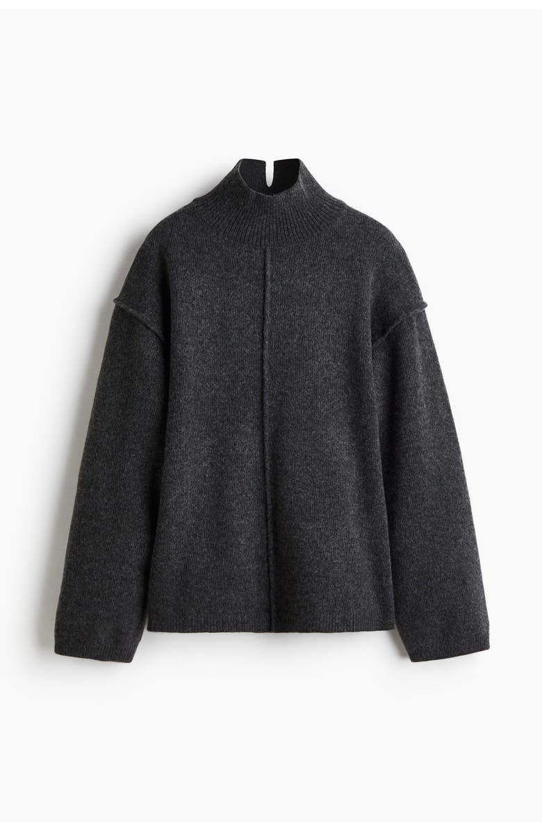 H&M Seam-detail Turtleneck Jumper, Main, color, Dark Gray Melange