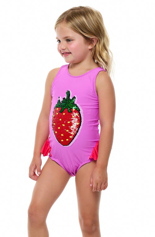 Beach Lingo Kids' Strawberry Sequin One-piece Swimsuit In Ultraviolet
