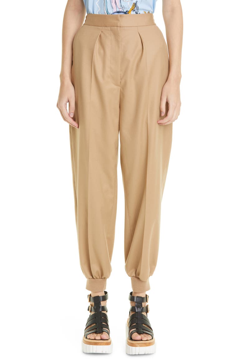 Nicole Pleated Wool Joggers, Main, color, LIGHT CAMEL