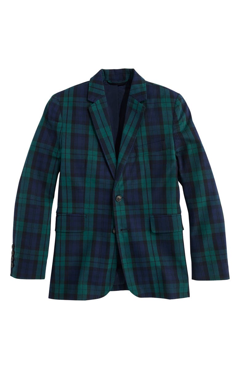 vineyard vines Kids' Blackwatch Plaid Stretch Cotton Suit Jacket, Main, color, Charleston Green