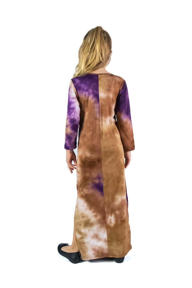 Purple Tie Dye Long Sleeve Side Slit Maxi Dress, Alternate, color, Purple Multi