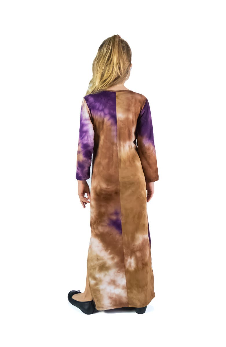 24sevenKid Purple Tie Dye Long Sleeve Side Slit Maxi Dress, Alternate, color, Purple Multi