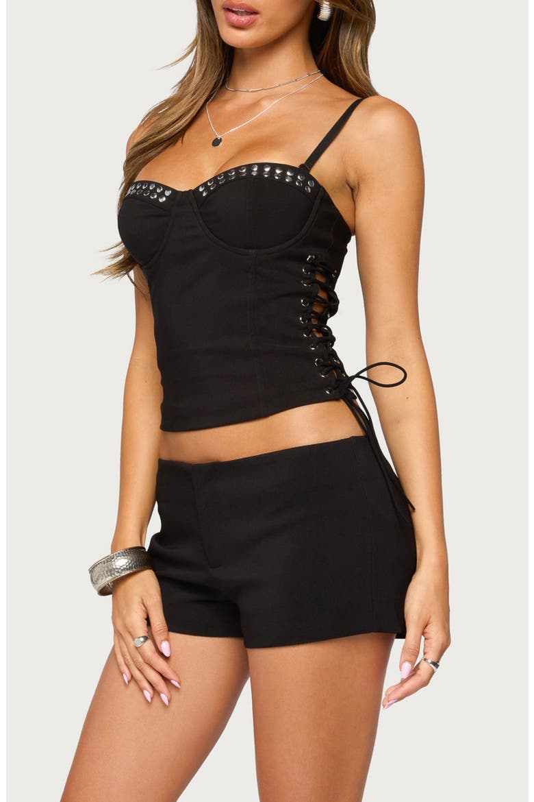 Kasha Studded Lace Up Corset Top, Alternate, color, BLACK