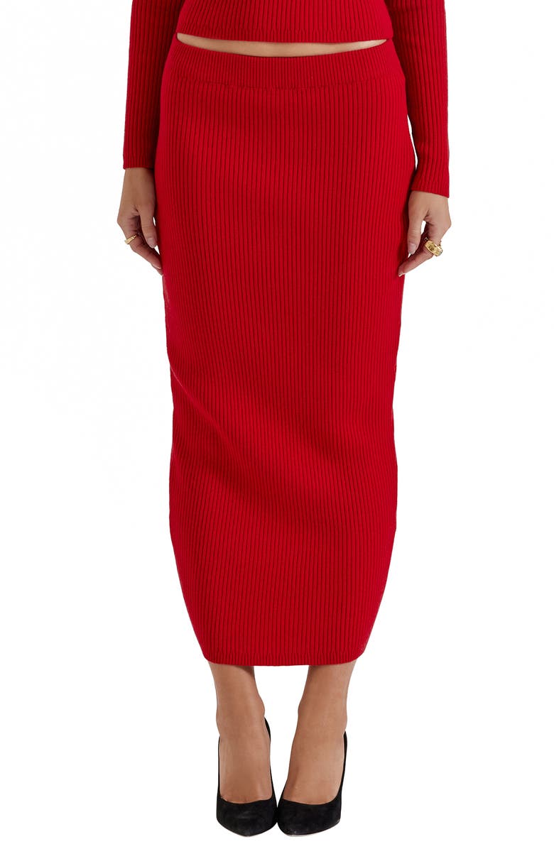 HOUSE OF CB Lourdes Rib Maxi Skirt, Main, color, Blood Red