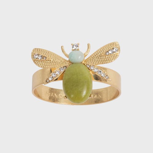 Joanna Buchanan Etched Wing Bug Skinny Lemon Jasper Napkin Rings, Set Of 4 In Gold