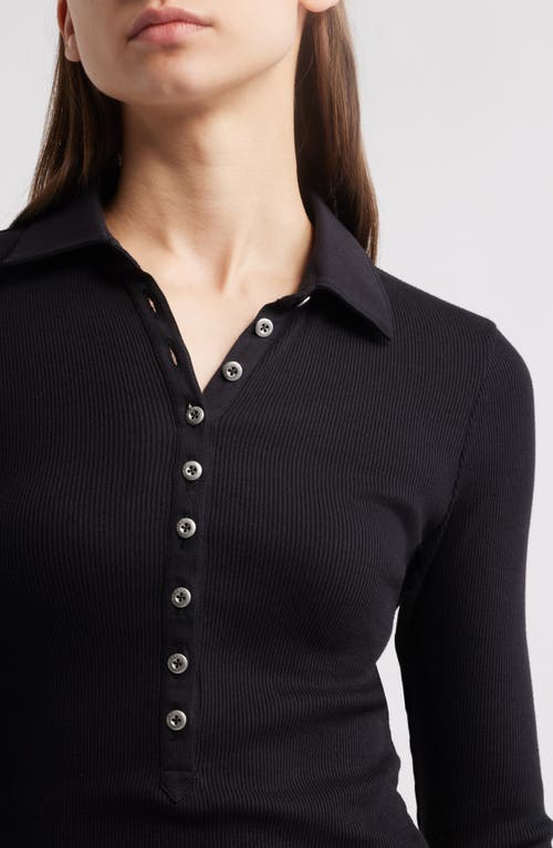 Rag & Bone The Essential Ribbed Button Polo Top In Black
