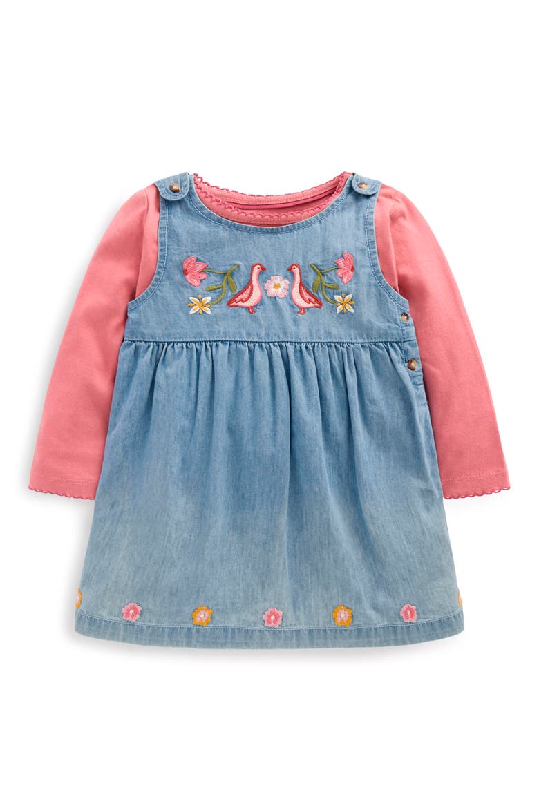 Pinny T-Shirt & Denim Dress Set, Main, color, EMBROIDERED CHAMBRAY