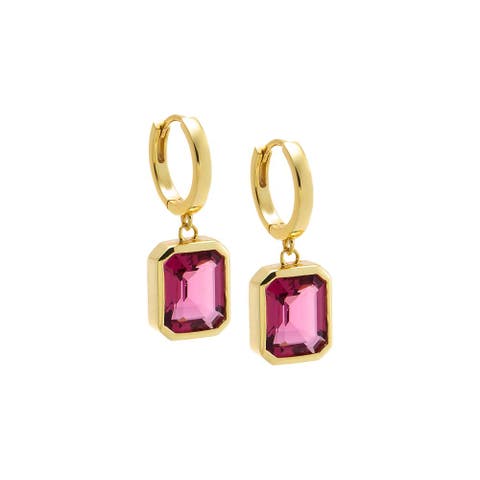 Emerald Cut Colored Drop Huggie Earring