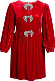 SUGARLIPS Glow Bow Velvet Long Sleeve Dress