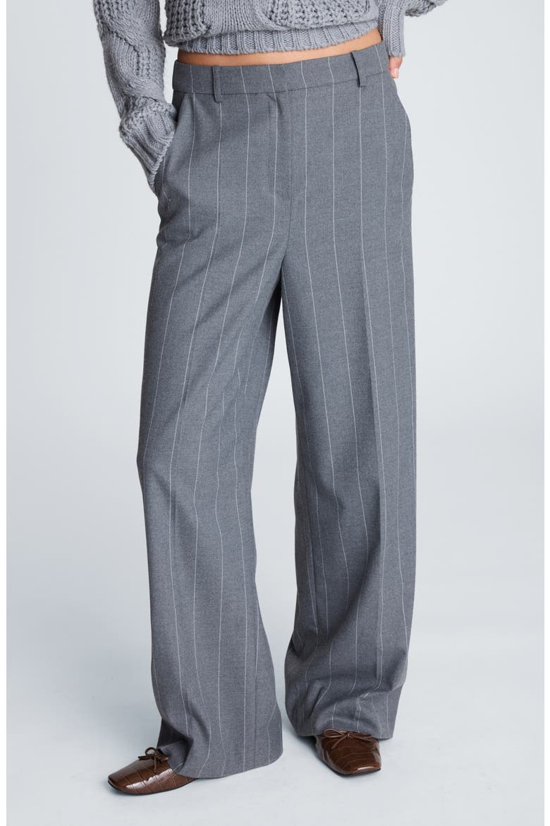 High Waist Pinstripe Wide Leg Pants, Alternate, color, MD HEATHER GREY/ WHITE