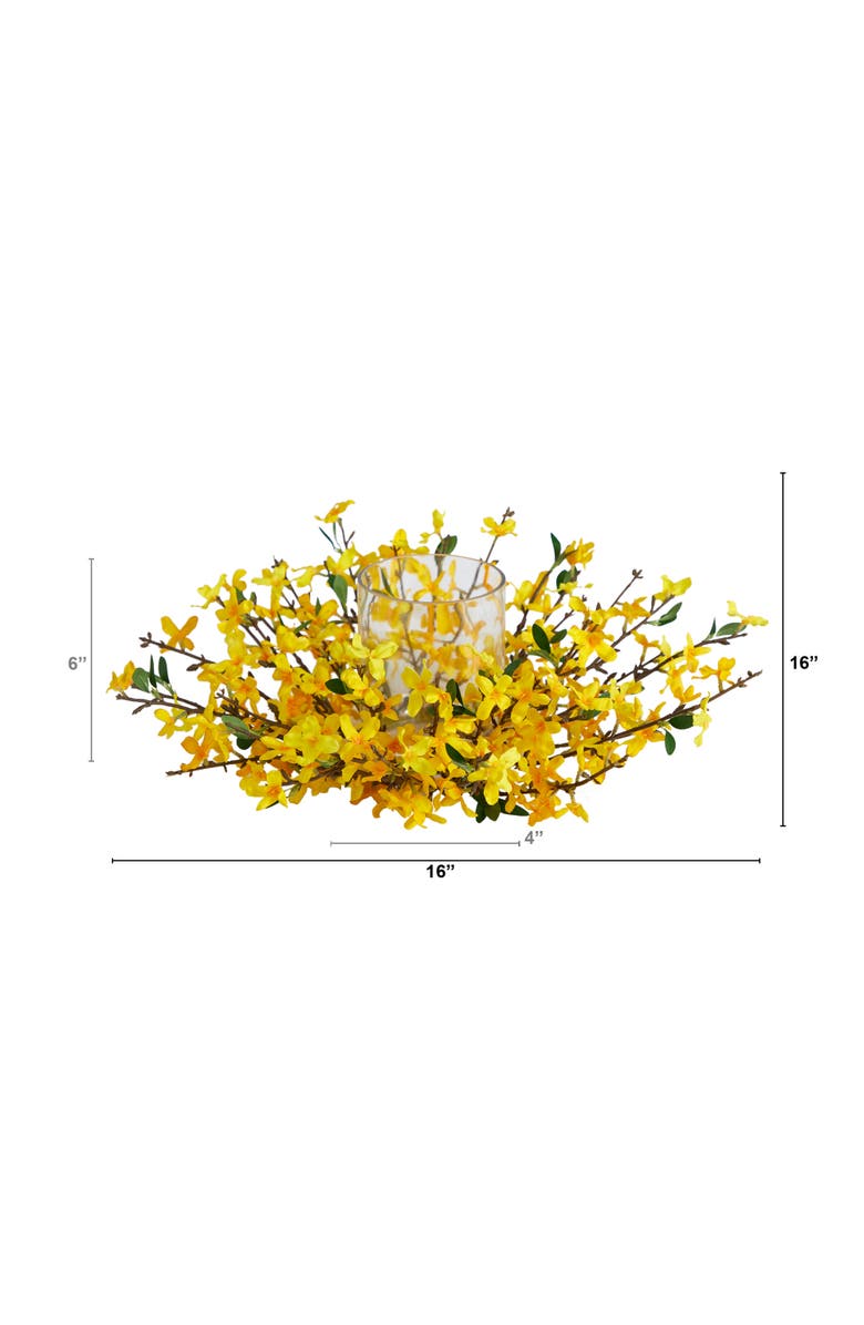 NEARLY NATURAL 16-in Artificial Forsythia Candelabrum, Alternate, color, Yellow