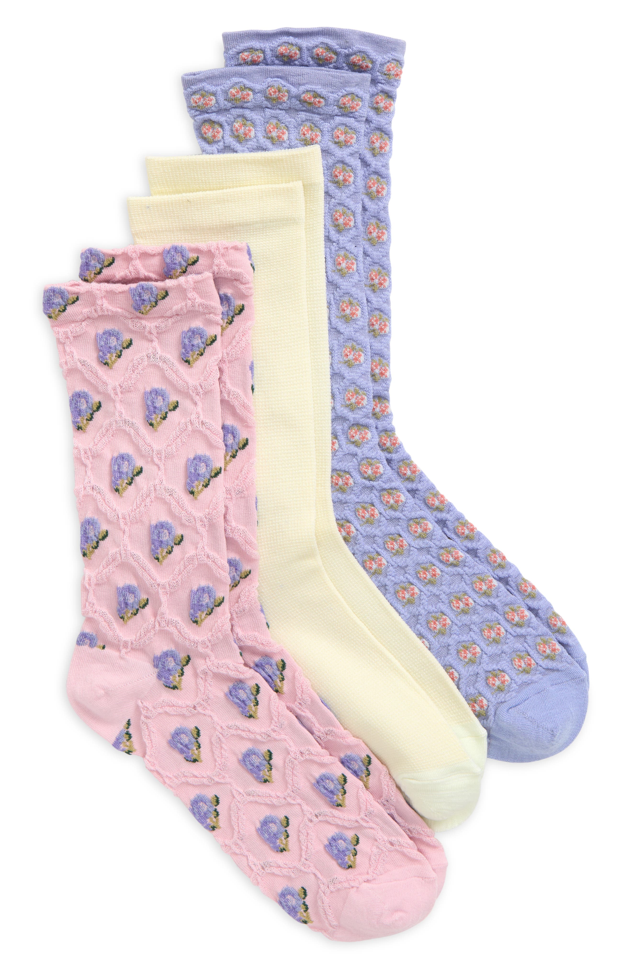 3-Pack Floral Jacquard Crew Socks