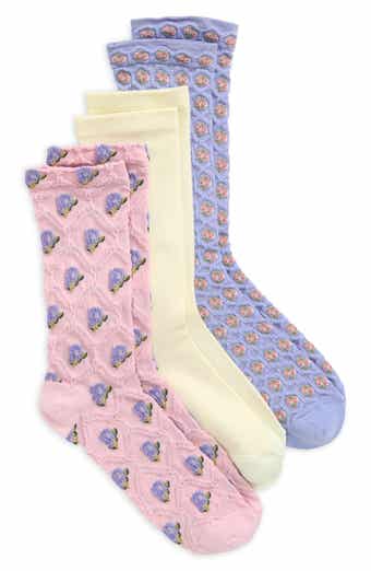 3-Pack Floral Jacquard Crew Socks