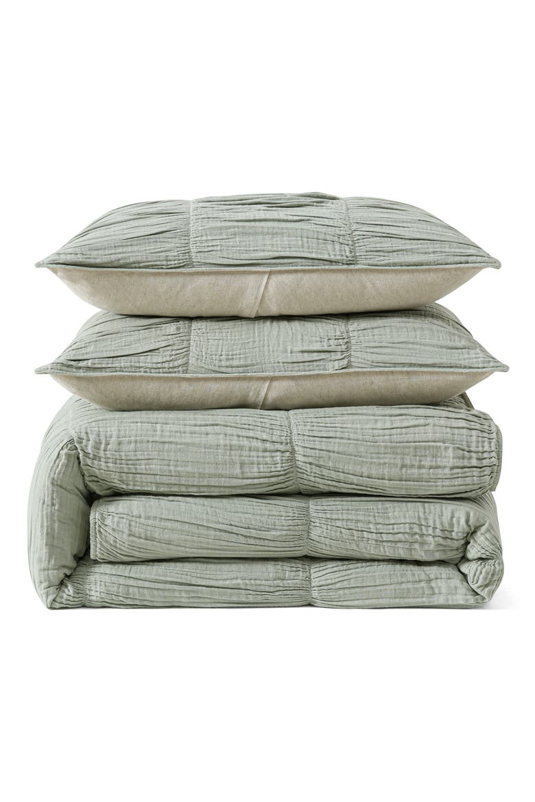 Ruched Gauze Duvet Cover & Shams Set, Main, color, GREEN