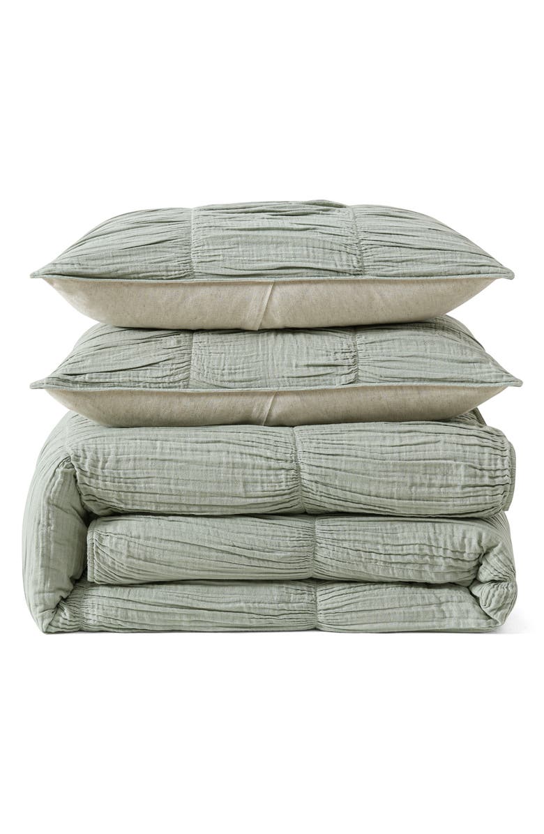 DKNY Pure Ruched Gauze Duvet Cover & Shams Set, Main, color, Green