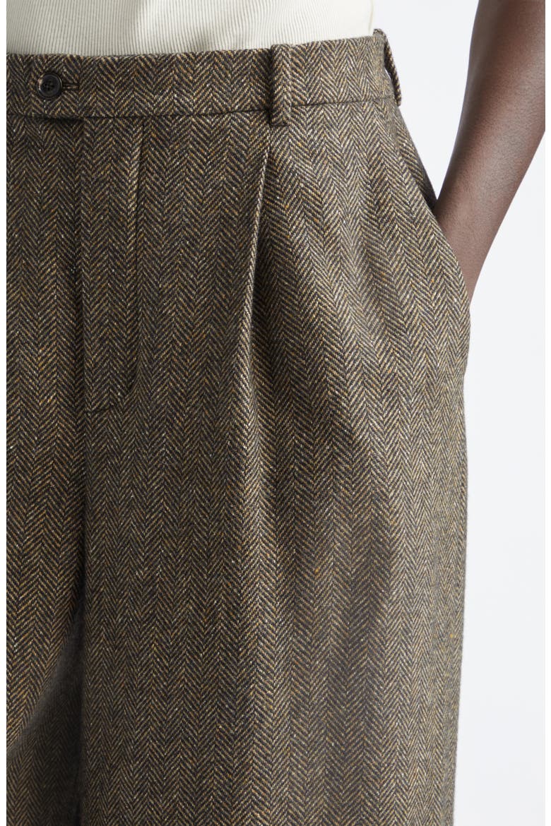 Wool Herringbone Culottes, Alternate, color, BROWN