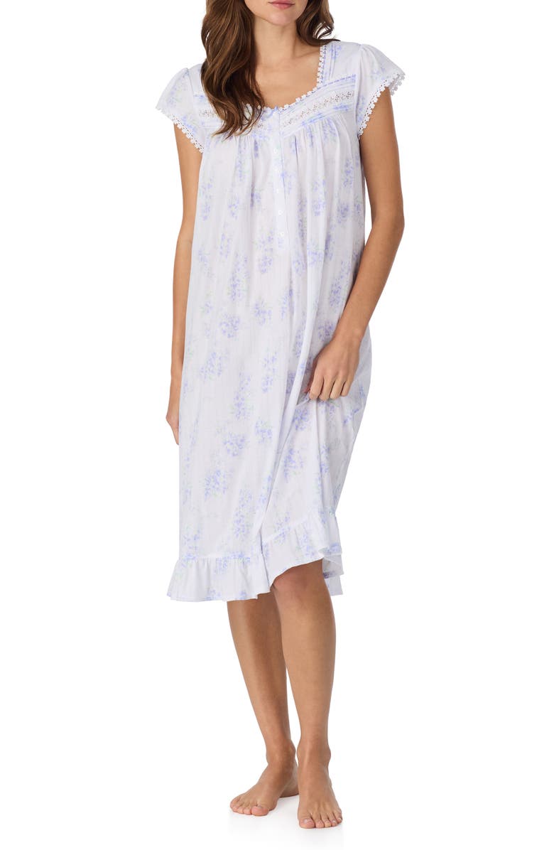 Eileen West Floral Cotton Waltz Nightgown, Main, color, White Lilac
