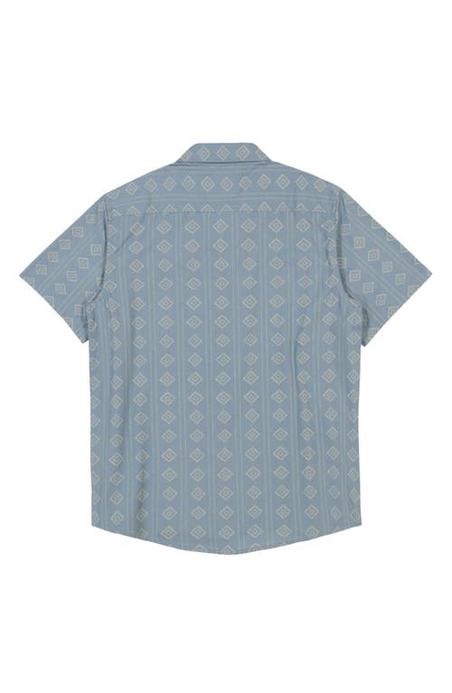 Billabong Kids' Sundays Mini Geo Print Short Sleeve Button-up Shirt In Washed Blue
