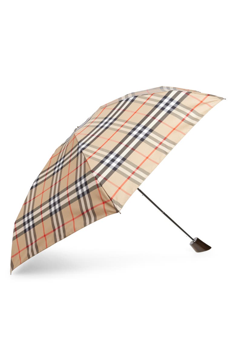Burberry Check Compact Umbrella, Main, color, Sand Ip Check