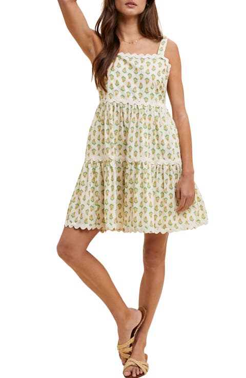Floral Rickrack Trim Tiered Dress