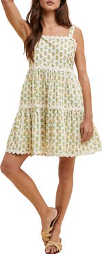 WISHLIST Floral Rickrack Trim Tiered Dress